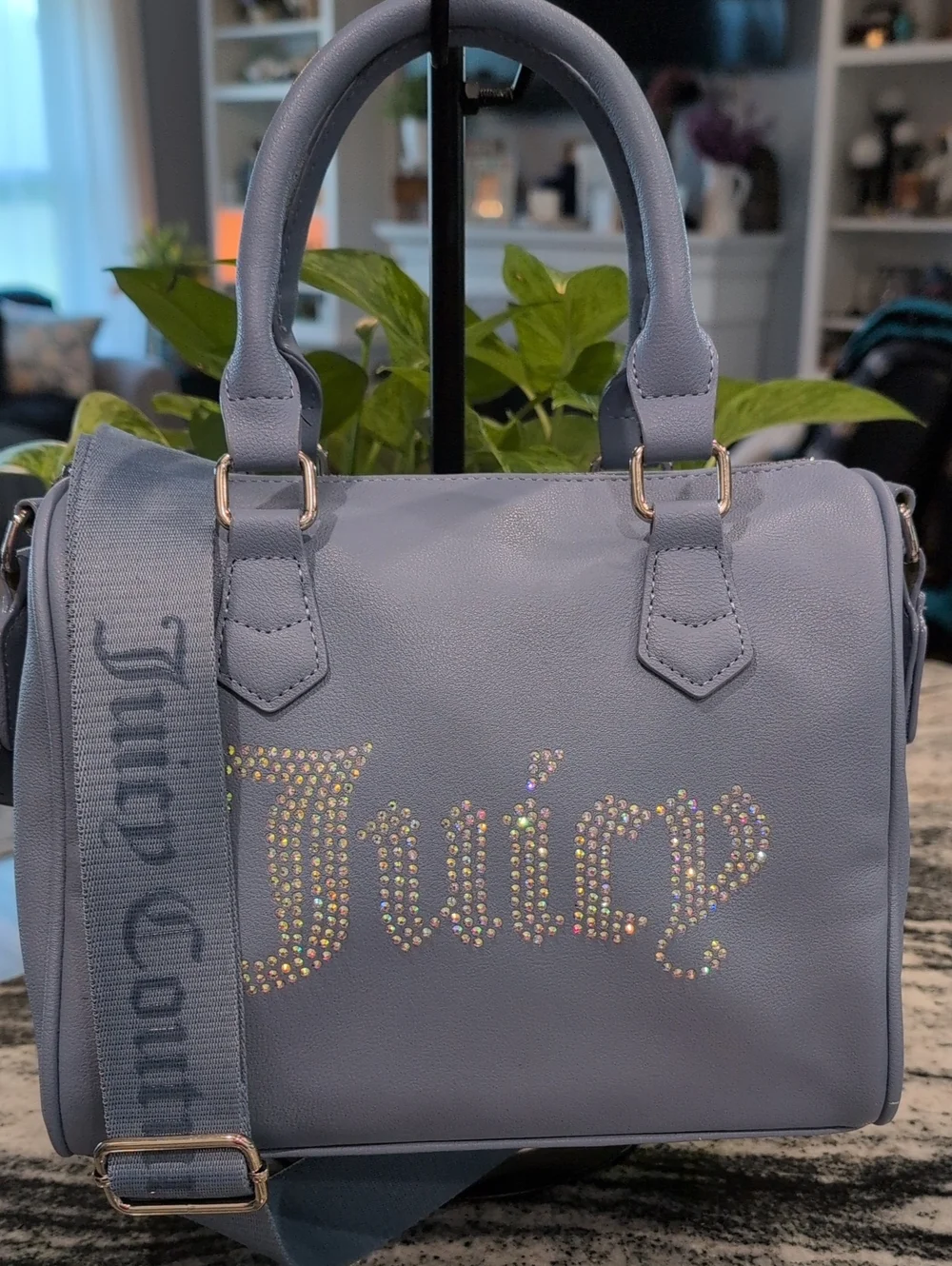 Juicy Couture Periwinkle Rhinestone Logo Satchel